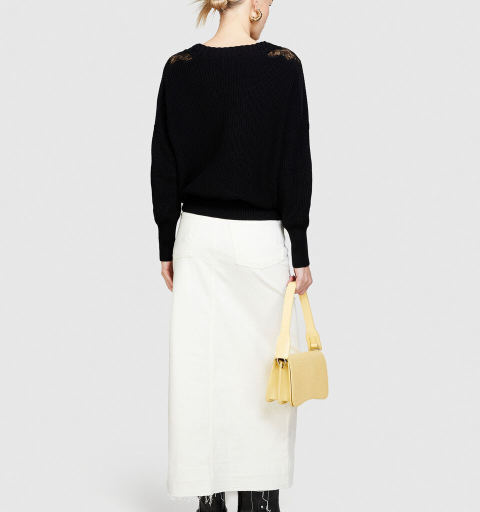 Sweater with lace - women's v-neck sweaters - Black | Sisley image number 3